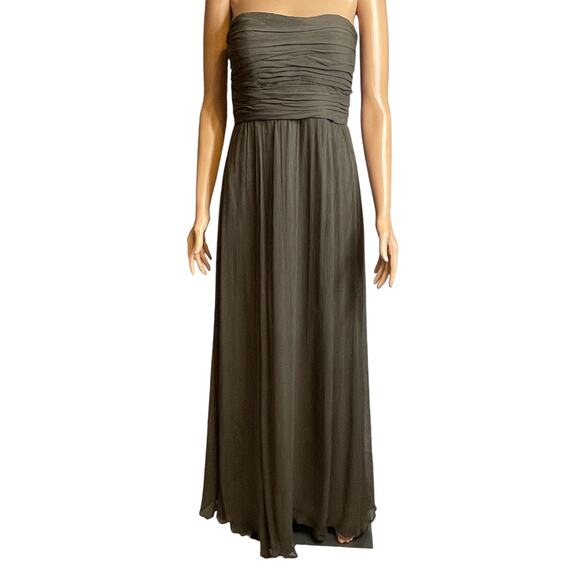 Jenny Yoo Collection Brown Silk Ruched Strapless Formal Evening Gown 10 - Picture 4 of 16